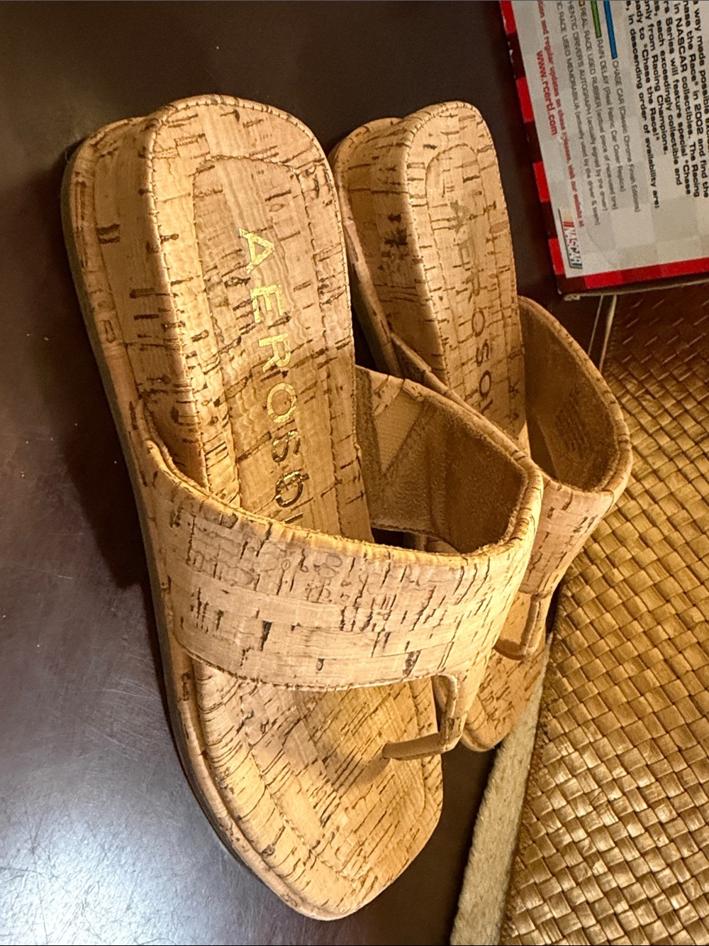AEROSOLES Cork Textured Slide Sandals - Natural/Tan